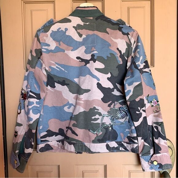 ZADIG & VOLTAIRE Kavy Camou Brode Jacket Green Camo Skull Embroidery Bomber Wool - Picture 3 of 16